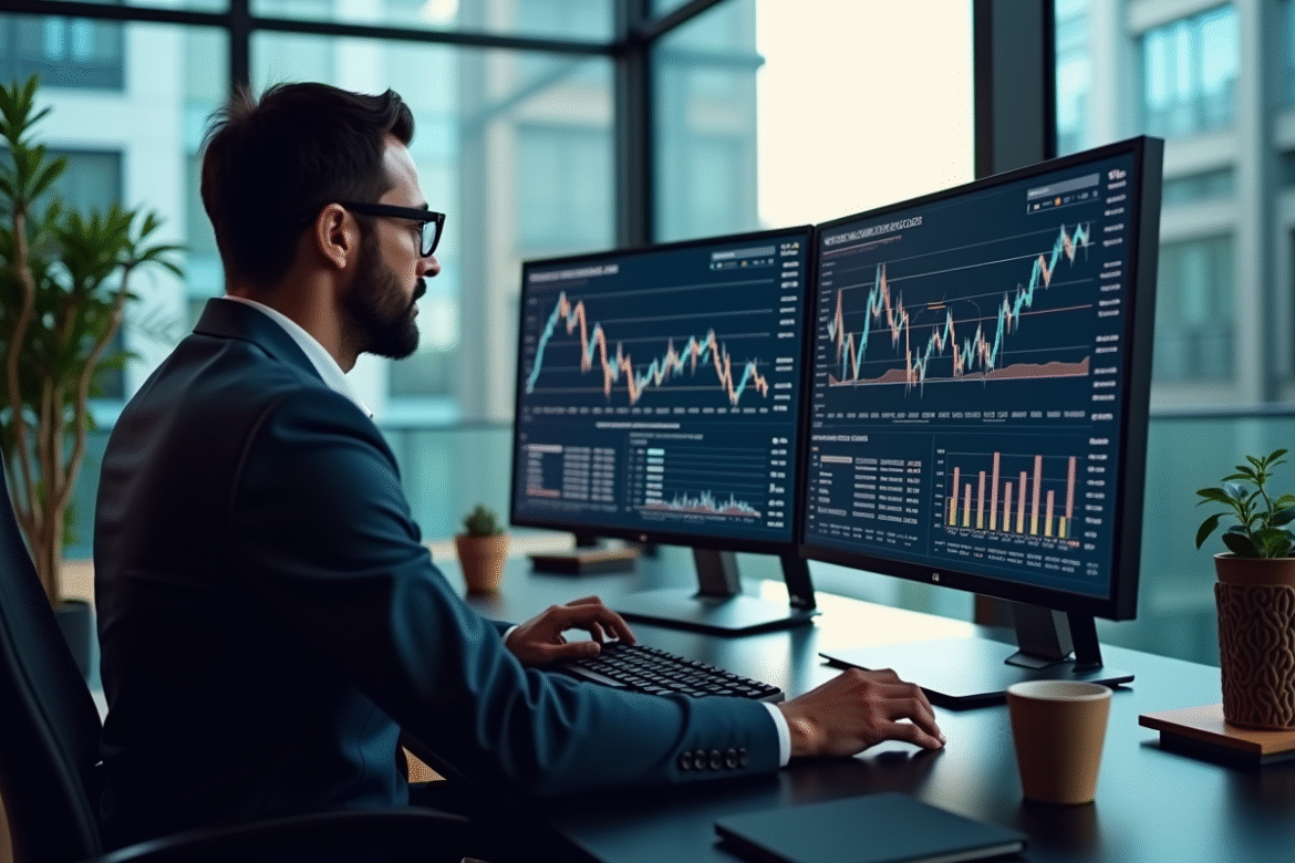 Analyste financier examinant des graphiques de taux d intérêt