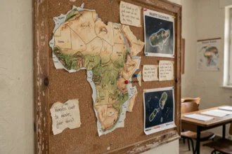 Carte physique de l'Afrique avec épingle rouge marquant la position de Mayotte dans l'océan Indien