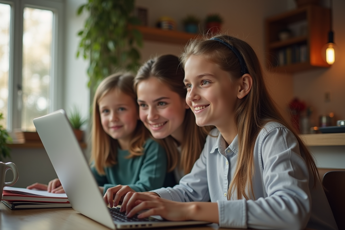 Enfant à la maison utilisant un ordinateur pour une classe en ligne