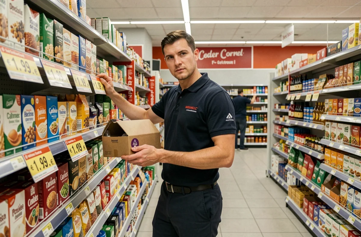 Employé de supermarché au travail dans un rayon un jour férié