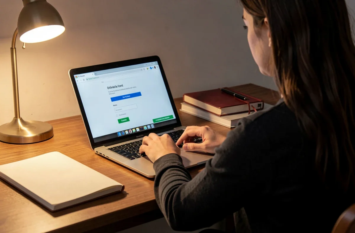 Étudiant remplissant son dossier de logement en ligne sur un ordinateur