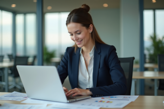 Femme d'affaires analysant des graphiques financiers au bureau