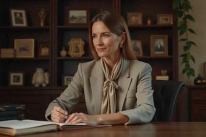 Femme élégante dans un bureau ancien et cosy