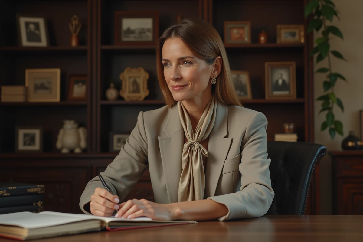 Femme élégante dans un bureau ancien et cosy