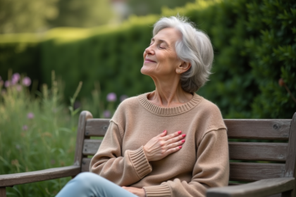 Femme méditant dans un jardin paisible et verdoyant