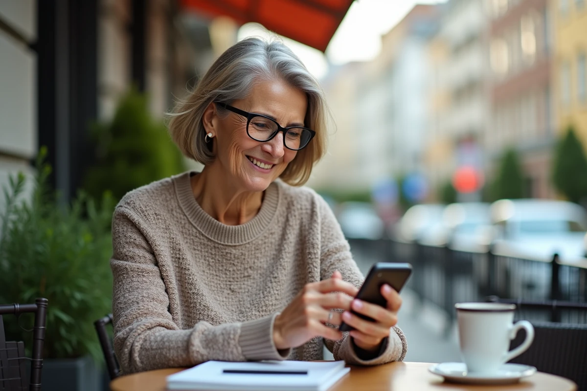 Femme détendue jouant à un jeu de stratégie au café en extérieur