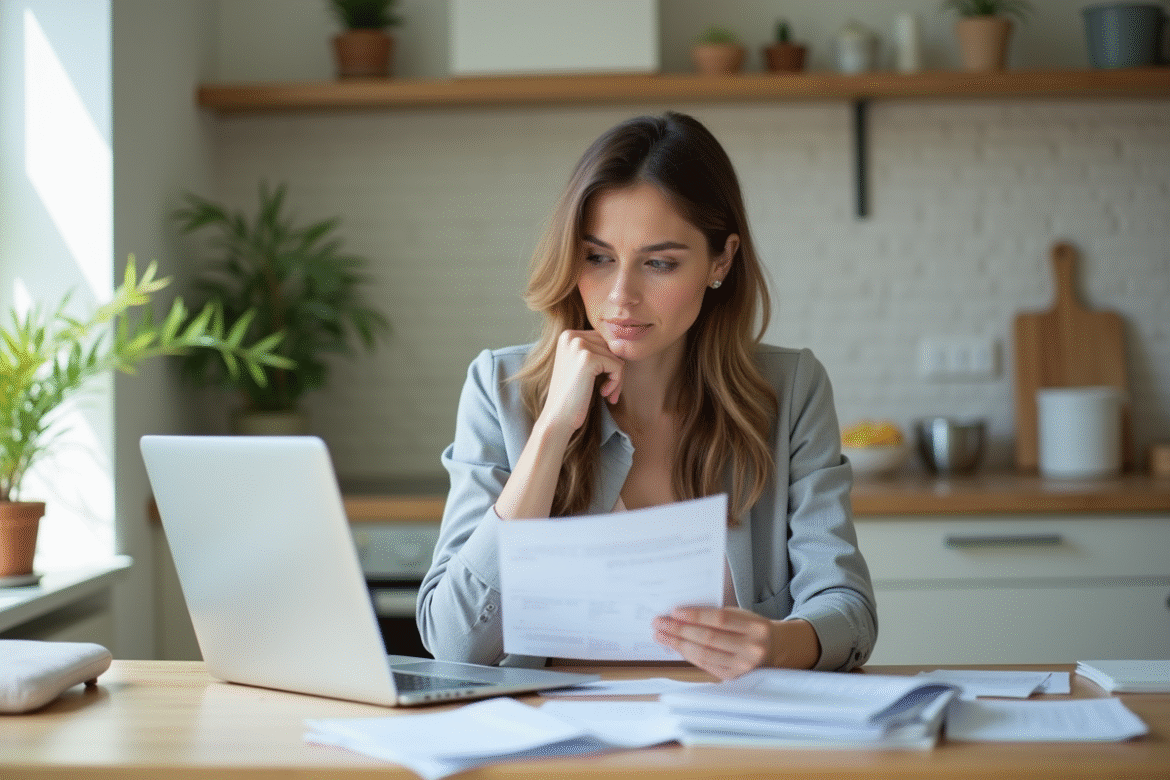 Femme organisée travaillant à la maison avec documents