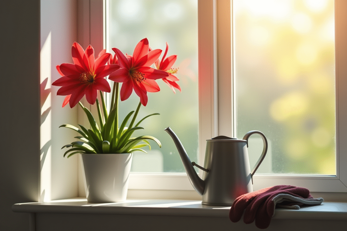 Fleur de nerine en intérieur lumineux avec accessoires