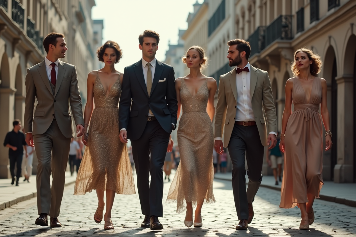 Groupe de jeunes en styles mode des années 1920 à aujourd