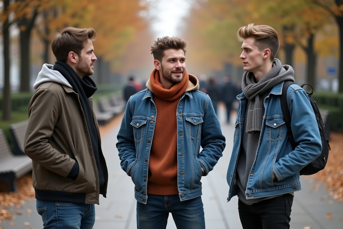 Jeunes adultes discutant dans un parc en automne
