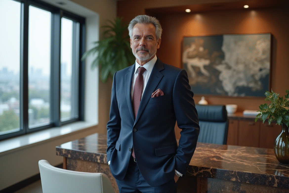 Homme d'affaires en costume dans un bureau moderne