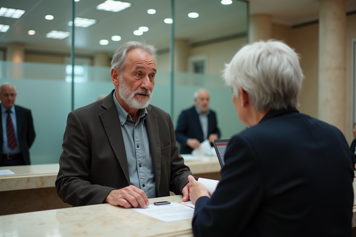 Homme retraité discutant avec un conseiller bancaire