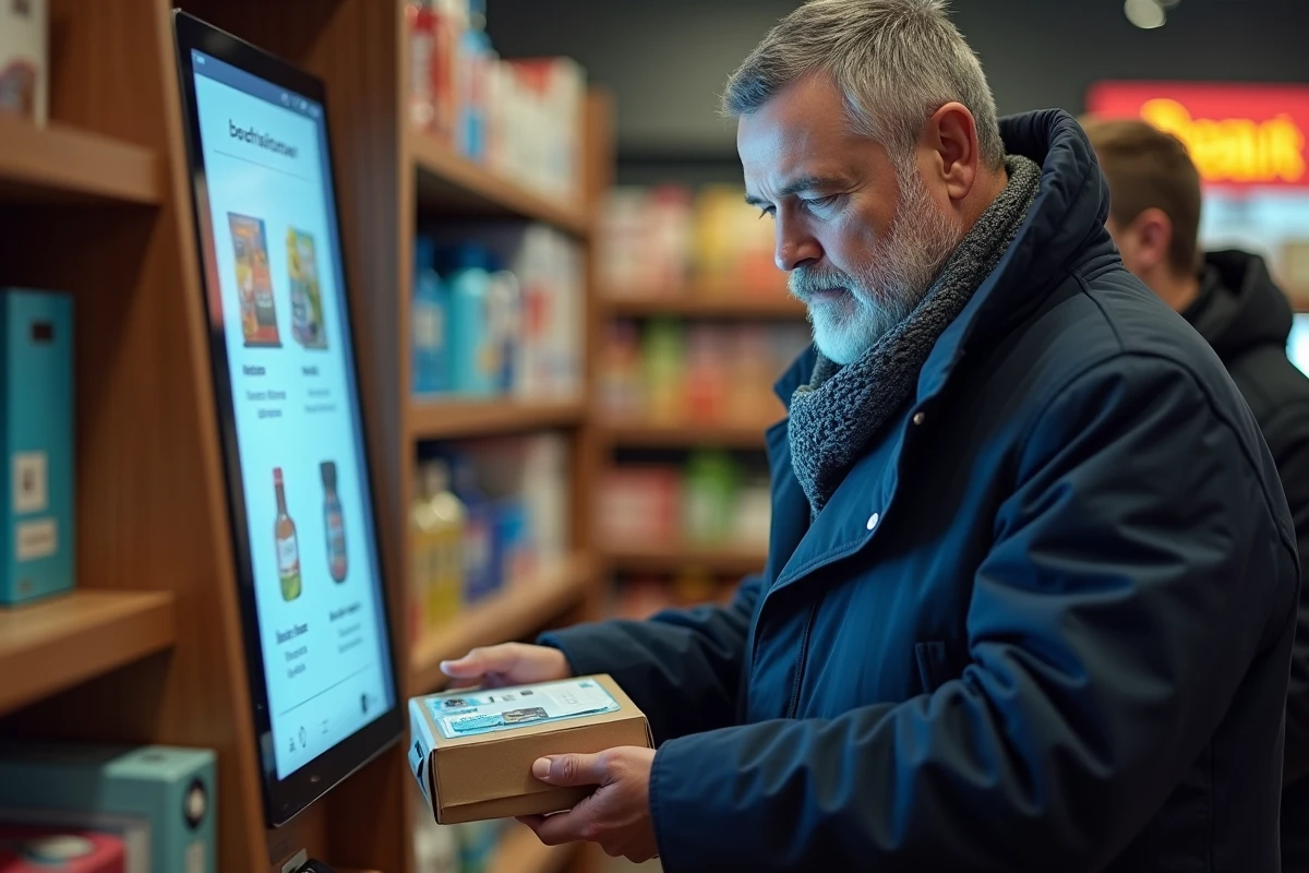 Homme scannant un colis dans un magasin pratique