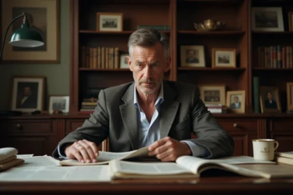 Homme d'âge moyen dans un bureau parisien studieux