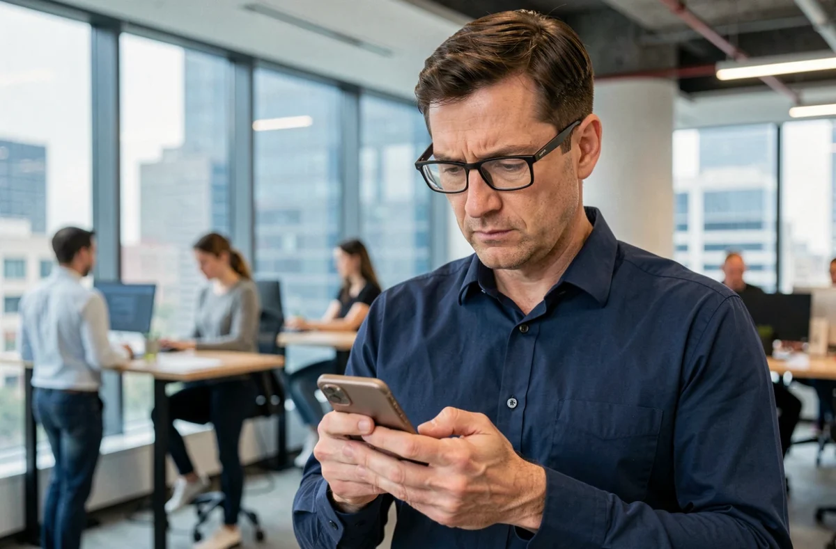 Homme vérifiant une URL sur smartphone pour identifier un vrai site face aux arnaques en ligne en 2026