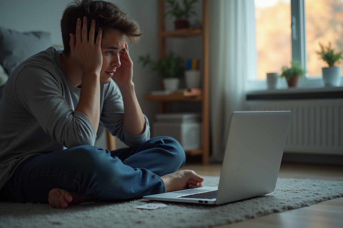 Jeune homme frustré avec son routeur wifi erreur C1