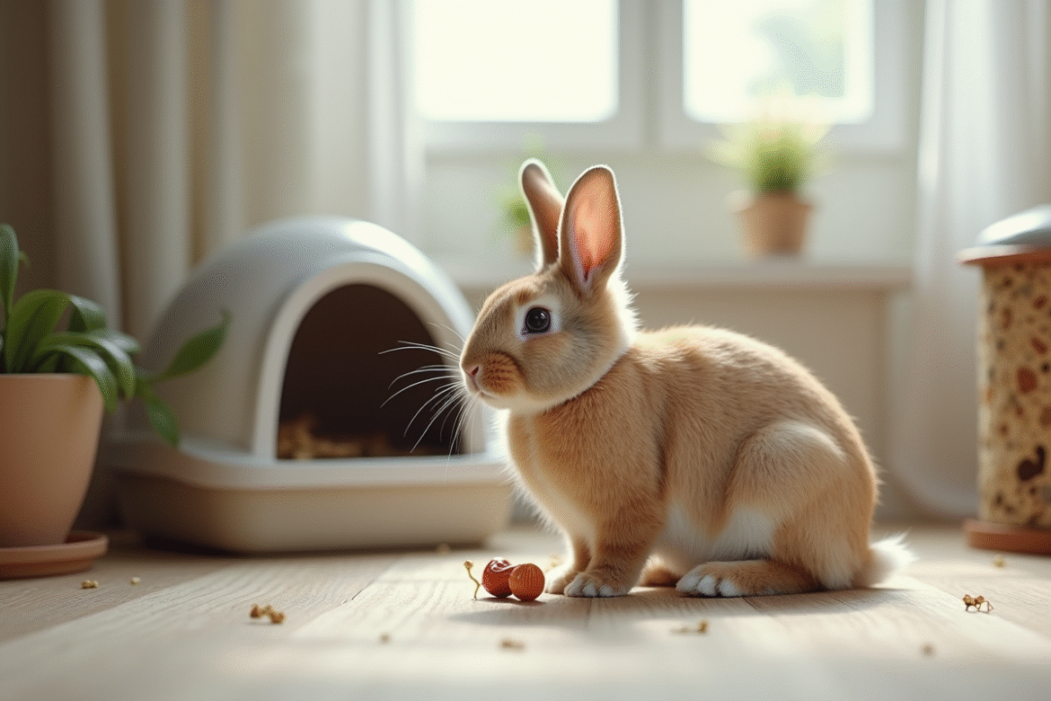 Lapin nain dans une pièce moderne bien éclairée
